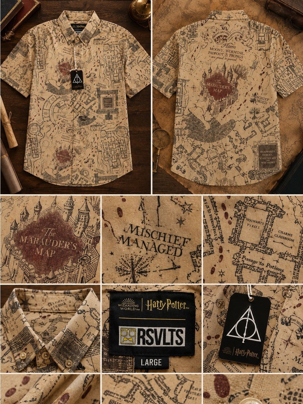 RSVLTS Harry Potter Marauder’s Map Button Up Shirt Large KUNUFLEX
